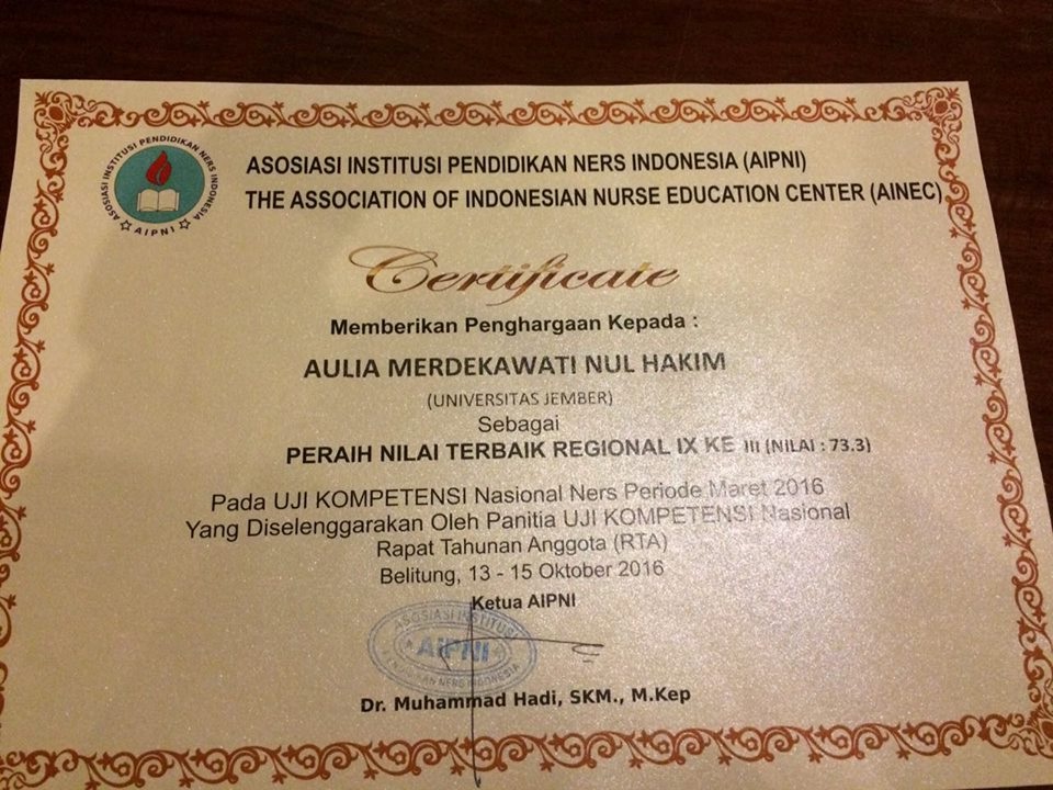 ALUMNI PSIK UNEJ MENAPAT NILAI TERBAIK UKOM TAHUN 2016