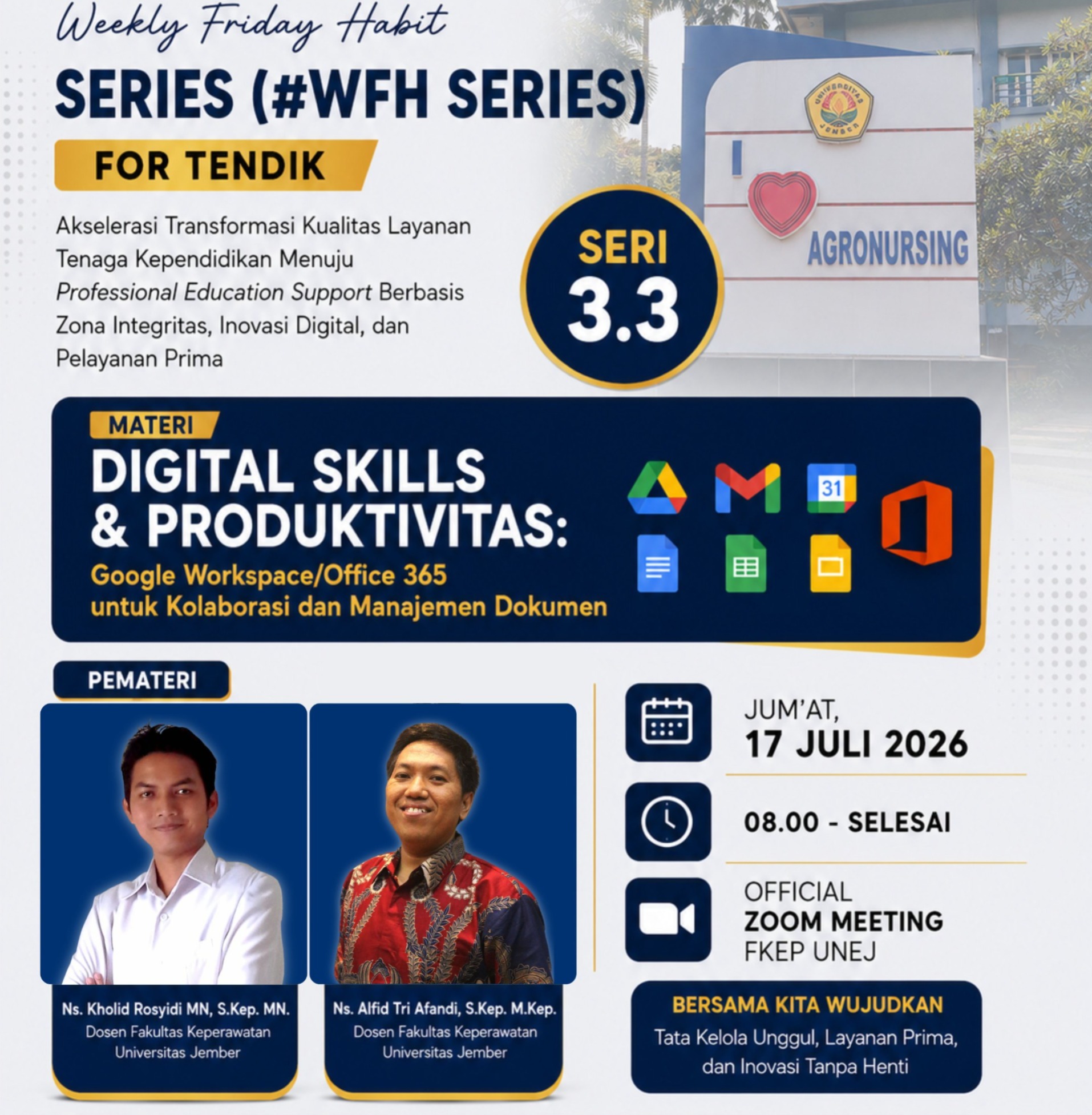 Perkuat Budaya Kerja Digital dan ASN BerAKHLAK, Fakultas Keperawatan UNEJ Bekali Tendik dengan Kompetensi Google Workspace dan Kolaborasi Cloud